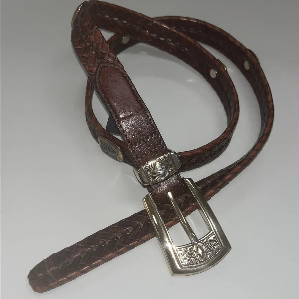 Brighton Brown Leather Belt with Silver & Gold tone Buckle size 34” inch